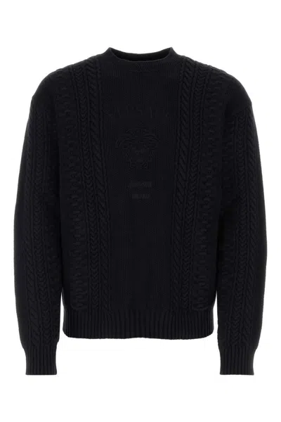 Versace Silk And Cotton Blend Sweater In Black