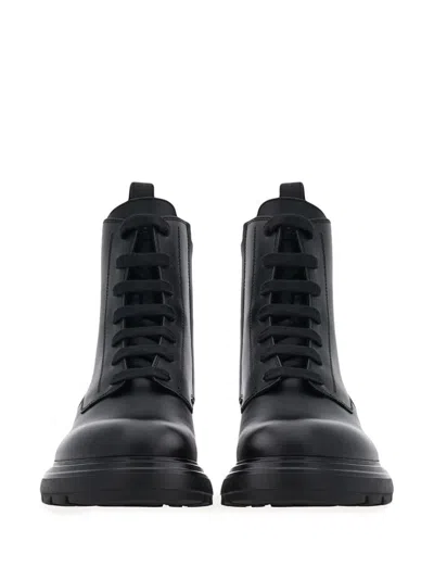 Ferragamo Short Boots With Lace On The Front In Black