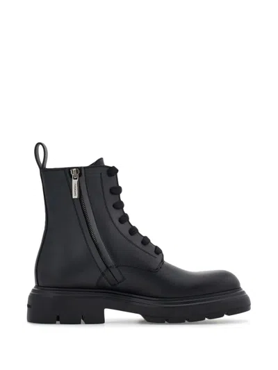 Ferragamo Short Boots With Lace On The Front In Black