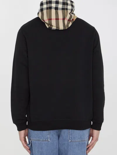 Shop Burberry Check Hood Hoodie In Black