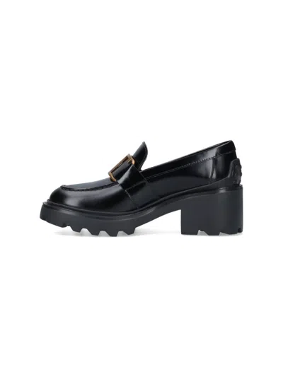 Tod's Shiny Leather Logo Buckle Chunky Loafers In Black
