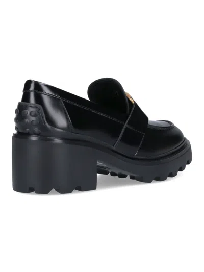 Tod's Shiny Leather Logo Buckle Chunky Loafers In Black