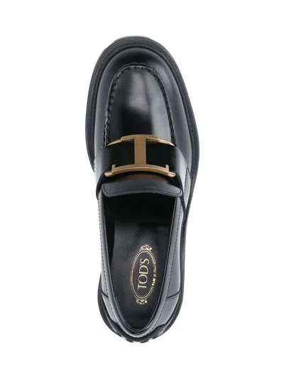 Tod's Shiny Leather Logo Buckle Chunky Loafers In Black