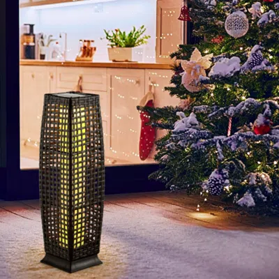Hivvago 2 Pieces Solar-powered Diamond Wicker Floor Lamps With Auto Led Light-black