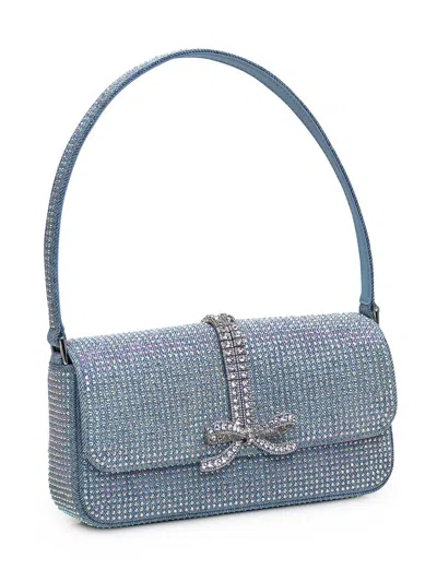 Shop Self-portrait Denim Baguette Bag In Blue