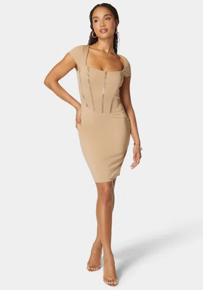 Bebe Embellished Corset Mini Dress In Nougat