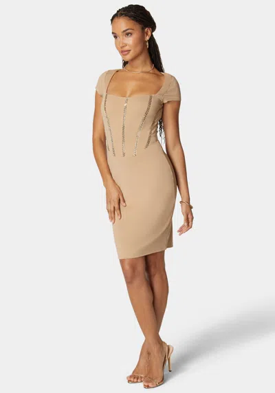 Bebe Embellished Corset Mini Dress In Nougat