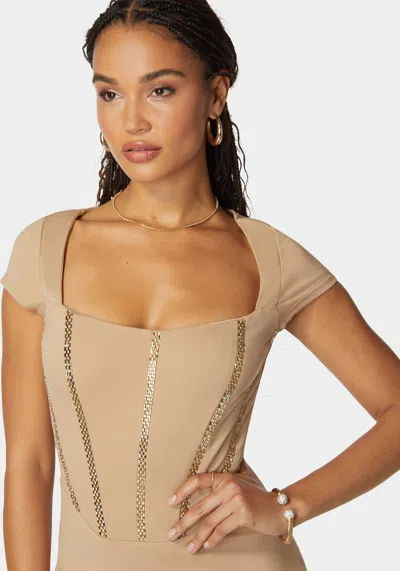 Bebe Embellished Corset Mini Dress In Nougat