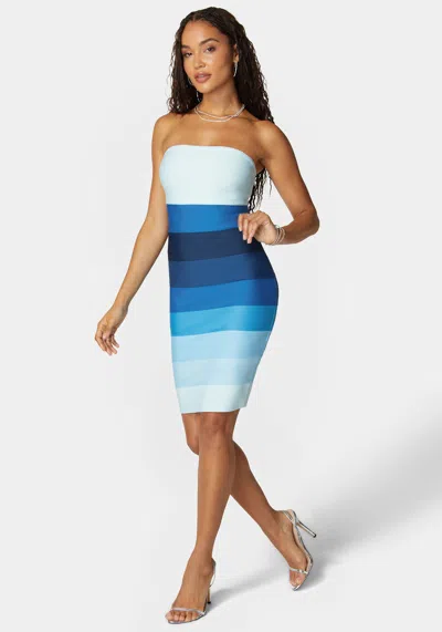 Bebe Strapless Colorblock Bandage Midi In Bluemulti