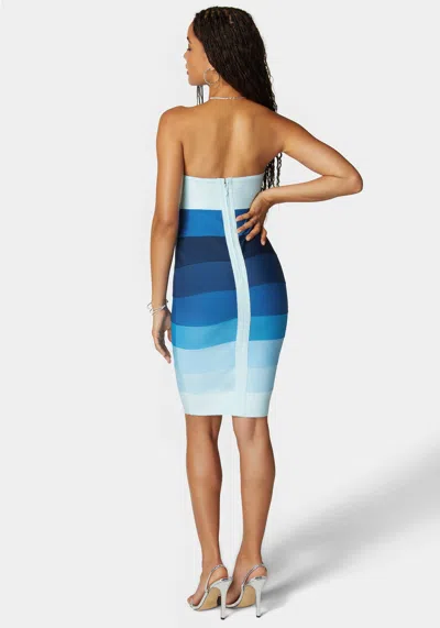 Bebe Strapless Colorblock Bandage Midi In Bluemulti