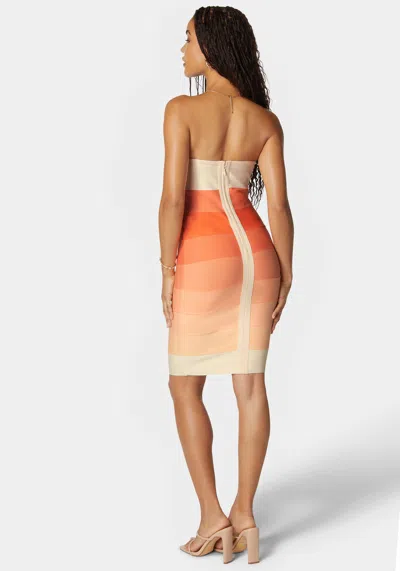 Bebe Strapless Colorblock Bandage Midi In Peachmul
