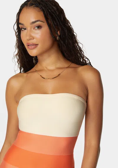 Bebe Strapless Colorblock Bandage Midi In Peachmul