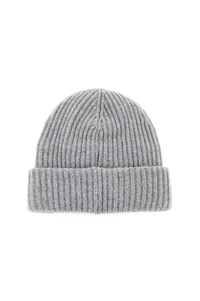 GANNI BEANIE HAT WITH LOGO PATCH 