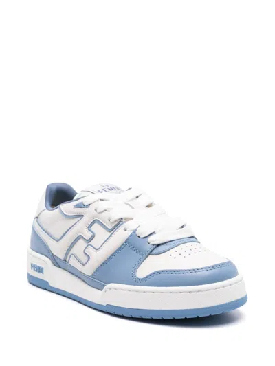 Shop Fendi Match Leather Sneakers For Women In Blue