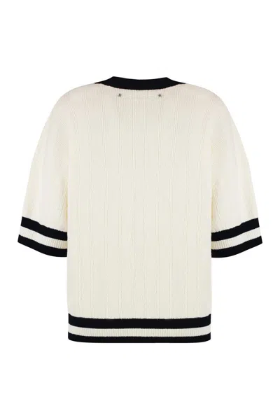 Shop Golden Goose Lou Short Sleeve Sweater In Panna