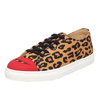 Shop Charlotte Olympia Kiss Me Leopard-print Trainers In Beige Comb