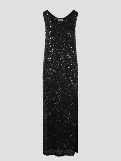 Shop P.a.r.o.s.h Sequins Long Dress In Black