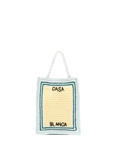 Shop Casablanca Crochet Tote Bag With Embroidered Logo In Multicolour