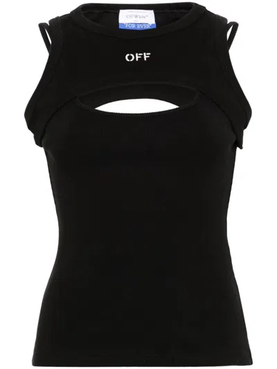 Shop Off-white Top With Embroidery In Black