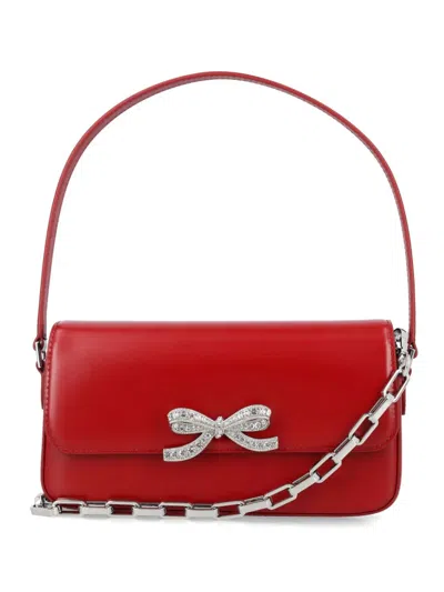 Shop Self-portrait Burgundy Leather Micro Bag In Red