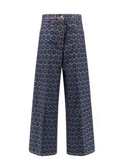 Etro Printed Denim High Rise Wide Jeans