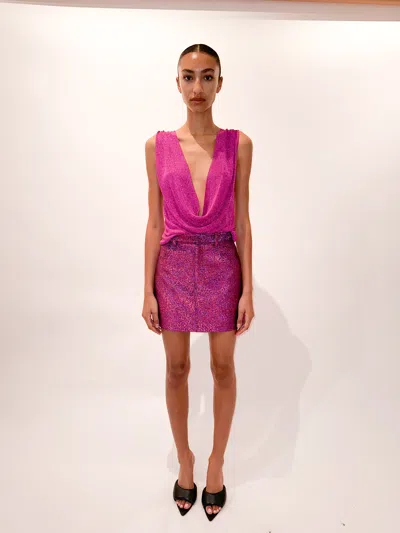 Lapointe Lurex Jacquard Mini Skirt In Fuchsia