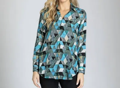 Apny Geometric Print Tunic In Print In Blue, Black, Gray And White In Multi