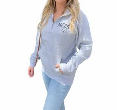 Lemon Lorraine's Mom Life - Quarter Zip Sweatshirt In Light Heather Grey In Grey