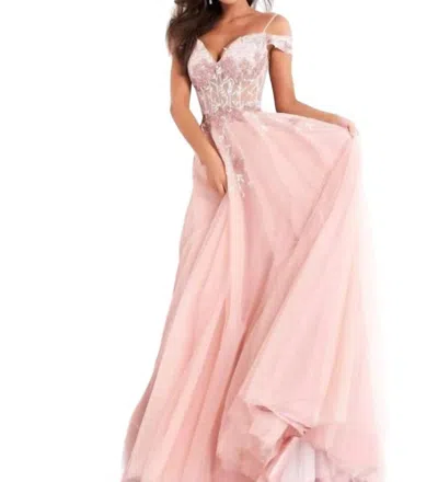 Shop Jovani Corset Ball Gown In Blush In Gold