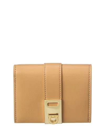 Ferragamo Hug Leather Compact Wallet In Brown