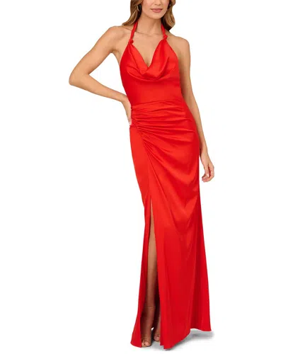 Liv Foster Halter Stretch Satin Dress In Red
