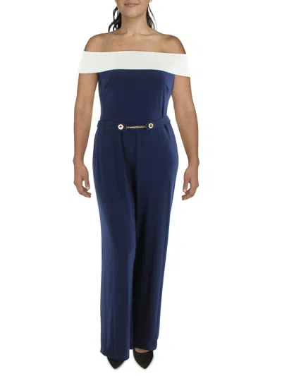 Ralph Lauren Womens Two Tone Wide Leg Jumpsuit In Blue