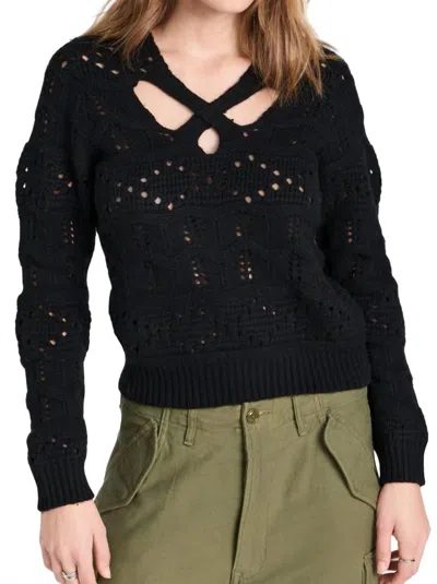 Sea Cole Cable Knit Long Sleeve Cut Out Sweater Black M In Black