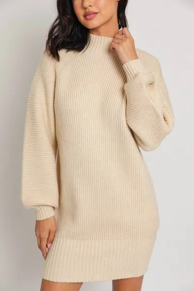 Le Lis Mock Neck Cozy Sweater Dress In Oatmeal In White