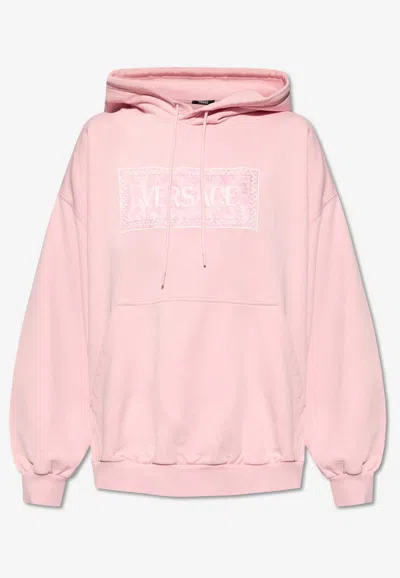 Shop Versace 90's Vintage Logo Hooded Sweatshirt In Pink