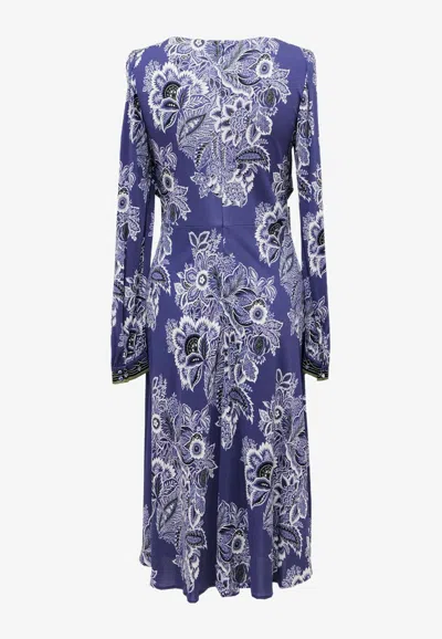Etro Floral-print Multicolored Midi Dress In Blue