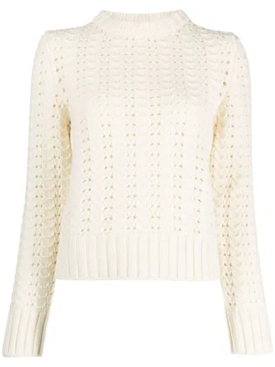 Shop Aspesi Crew-neck Sweater In Pointelle Knit In Beige