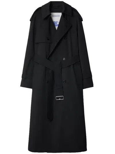 Burberry Long Gabardine Fitzrovia Trench Coat Clothing In Grey
