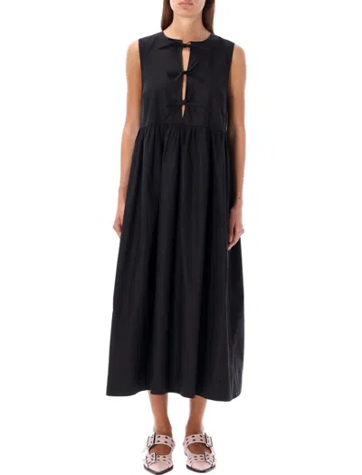 Shop Ganni Midi Dress Popeline In Black