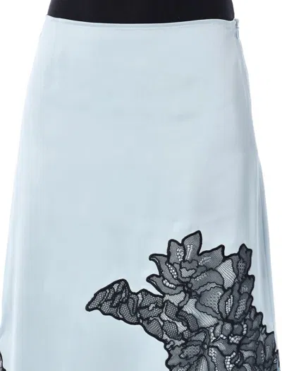 Shop Ganni Midi Skirt Lace Details In Sky Blue