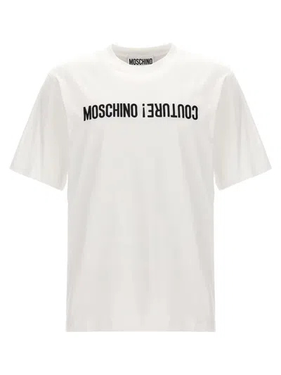 Shop Moschino Logo Embroidery T-shirt In White/black