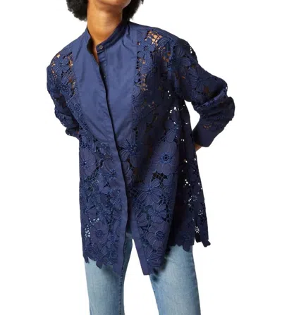 Ann Mashburn Josephine Bib Tunic In Navy Floral Lace In Multi
