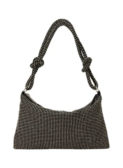 Fame Accessories Women's Rhinestone Studded Hobo Bag In Black Clear Stone In Multi