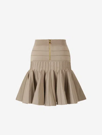 Shop Balmain Pleated Knitted Skirt In Brown