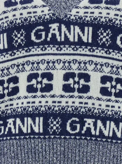 Shop Ganni Grey Wool Knitwear In Sky Captain