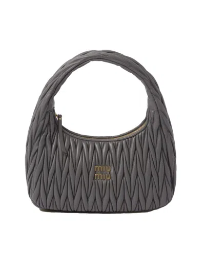 Shop Miu Miu Wander Matelassé Nappa Leather Hobo Bag In Marmo