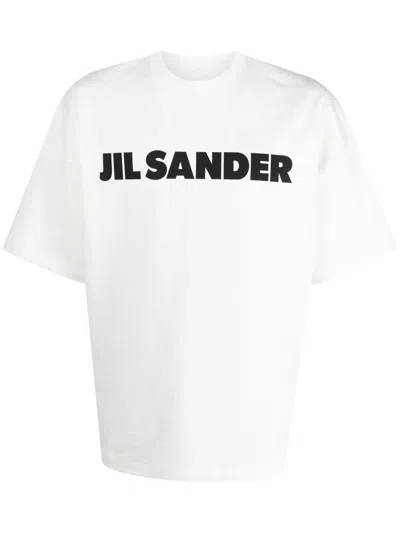 Shop Jil Sander Cotton T-shirt With Front Logo Print In White