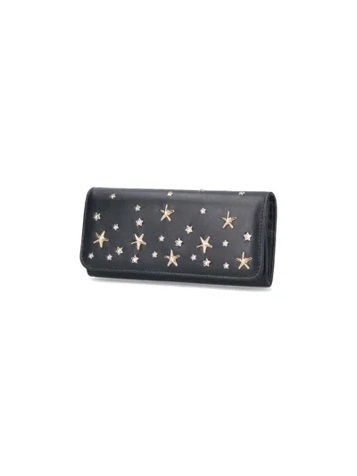 Jimmy Choo Star Embellished Fold-over Wallets In Black