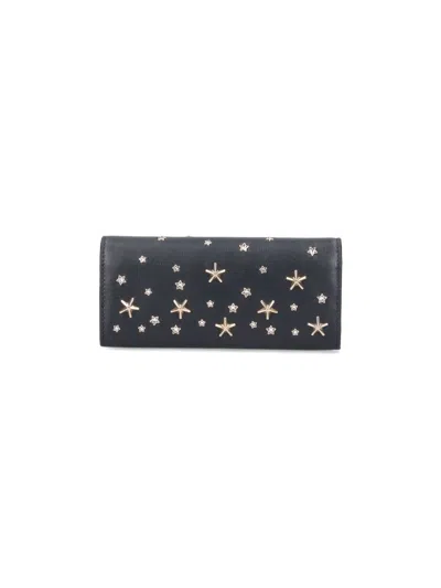 Jimmy Choo Star Embellished Fold-over Wallets In Black