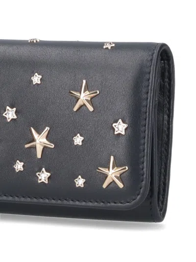 Jimmy Choo Star Embellished Fold-over Wallets In Black